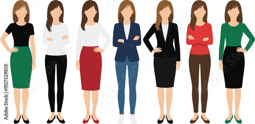 Business women illustration, professional attire, diverse group, office staff, workplace collaboration, teamwork, leadership, management, career, success, colleagues, corporate,