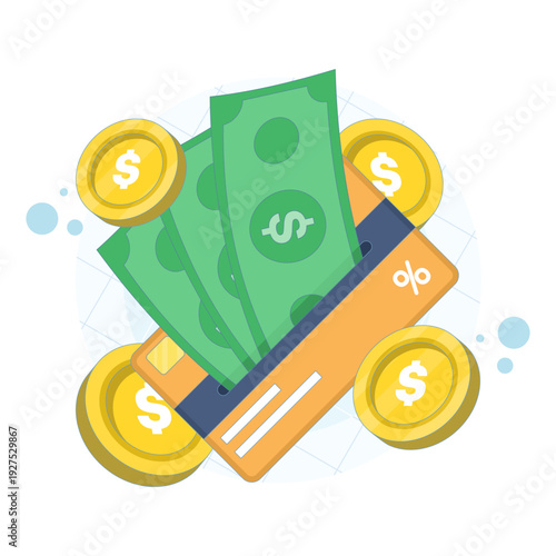 Flat vector of a gift card, voucher, or prepaid card concept, perfect for shopping, presents, and digital or physical rewards. flat vector illustration.