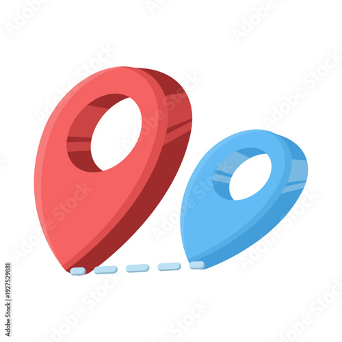 Vector illustration of distance between start and destination point, map navigation concept for travel tracking, route measurement, and location services technology.