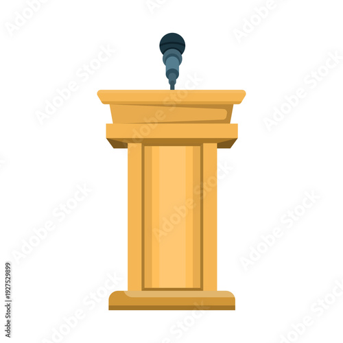 Flat vector of a debate podium with microphones, ideal for speeches, conferences, public speaking, and discussion events in business or academic settings.