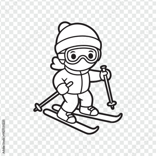 Skiing Cartoon This image features a cartoon representation of a person skiing down a snowy slope, enjoying the winter weather and embracing the joys of winter sports. 