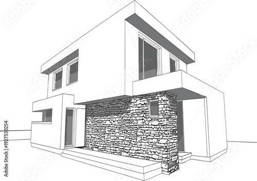 Professional modern house architecture sketch, contemporary home design blueprint, luxury residential villa exterior building vector illustration