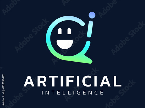 Artificial intelligence Live assistant with friendly robot face support chat bot logo vector illustration design concept. AI Chatbot logotype for ui, advance technology, Online Support, automation.