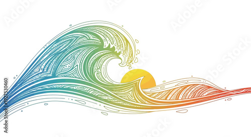 Vibrant Rainbow Wave Illustration with White Background.