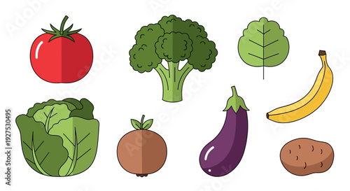 Colorful assortment of fresh produce and fruits on white background for various uses