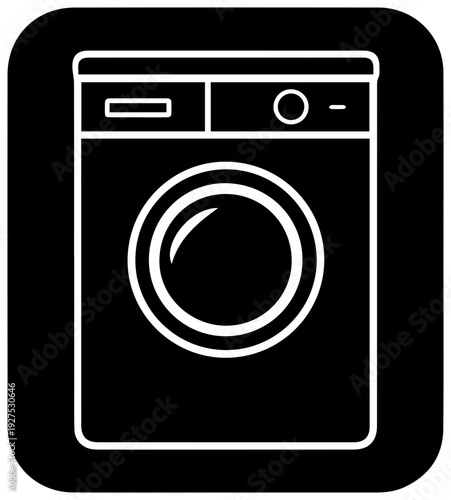 Clean clothes icon sleek modern front loading washing machine with circular door and control panel isolated on black background representing laundry and household chores