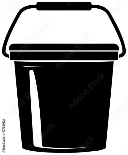 Solid black silhouette icon representing a metallic paint bucket with a sturdy handle symbolizing creative projects diy renovations and artistic endeavors isolated on a clean