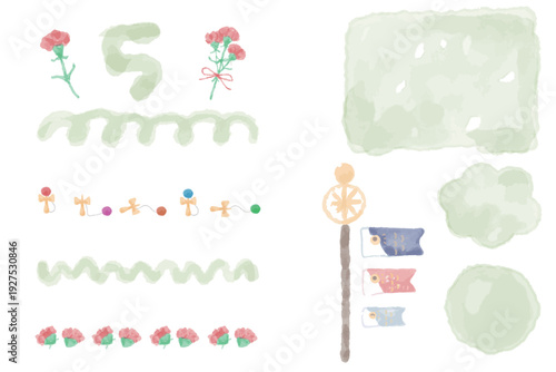 幼稚園・保育園向け 5月のやさしい水彩挿絵イラストシリーズ｜おたより制作フルセットMay Gentle Watercolor Illustration Series for Kindergarten & Nursery | Complete Newsletter Set