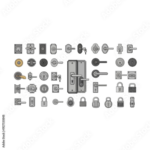 Extensive Door Lock and Padlock Icon Set - Security Hardware Collection