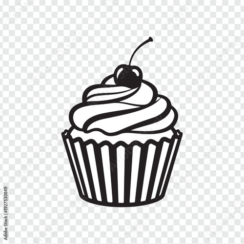 Elegant Cupcake Delights A classic cupcake, adorned with swirls of cream and a perfect cherry on top, presented in a stylish paper cup. This artwork evokes a sense of sweetness and simple pleasures.