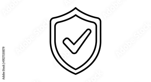 Simple black and white shield icon with checkmark symbolizing security and approval.