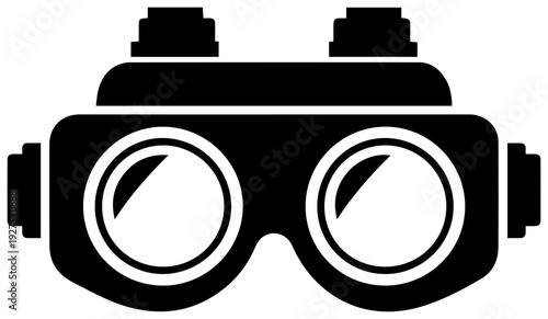 Black filled icon representing welding goggles or safety glasses symbolizing protection industrial work and occupational hazard prevention designed for clarity and universal