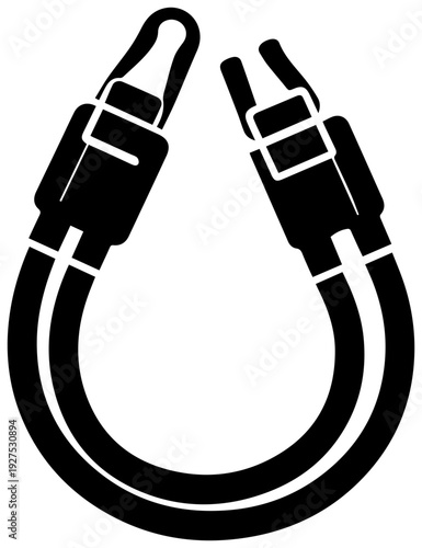 Black filled icon representing a pair of jumper cables symbolizing car battery assistance emergency roadside help electrical connection and technical repair services isolated