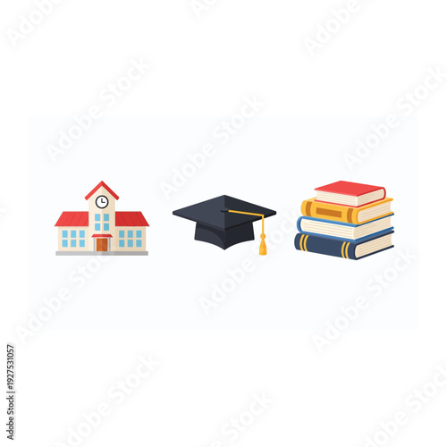 E-Learning Pixel Art: School, Cap, and Stacked Books