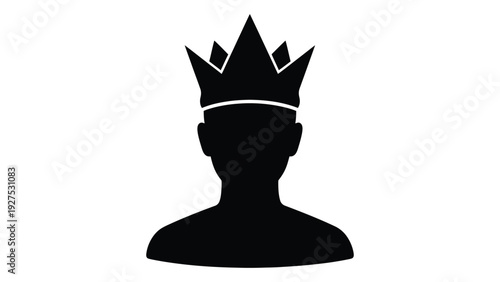 A black silhouette of a person wearing a crown isolated on white background, Vector