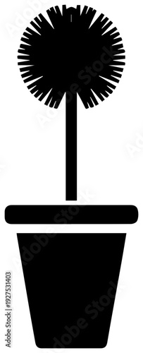 Stylized black silhouette of a fluffy dandelion seed head in a simple pot representing nature growth and ephemeral beauty in a minimalist graphic design isolated on white