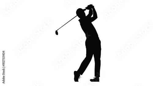 A black silhouette of a man swinging a golf club isolated on white background, Vector