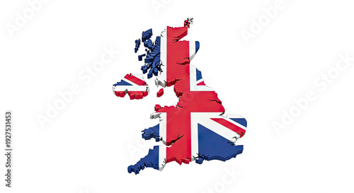 United Kingdom Map with Union Jack Flag