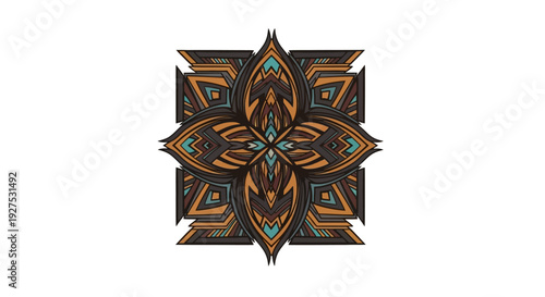 Intricate geometric pattern with symmetrical design and vibrant colors.