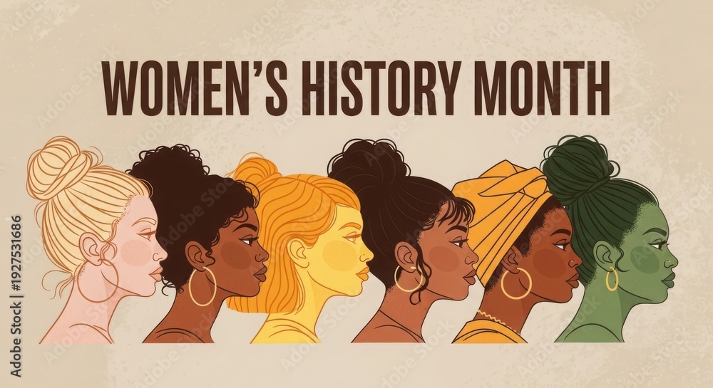 Obraz premium A group of women with different skin tones and hairstyles celebrate women's history month