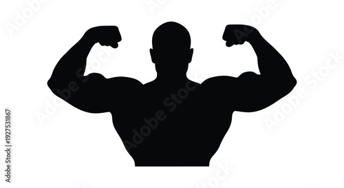 Powerful bodybuilder vector illustration showcasing strong biceps and muscular physique with impressive strength graphic design.