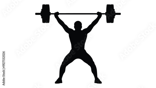 A person lifting a barbell over their head isolated on white background, Vector