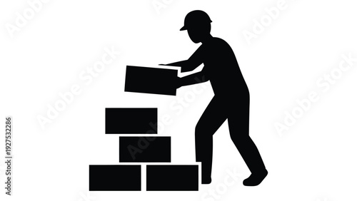 A man stacking boxes isolated on white background, Vector
