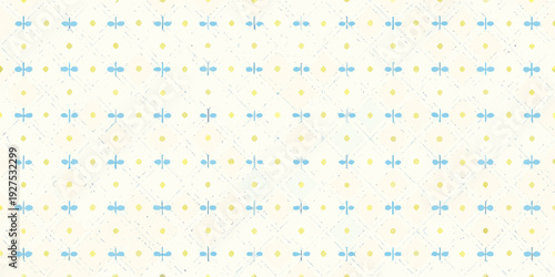 Pale background with a repeating pattern of blue and yellow shapes