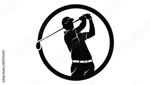 A black and white silhouette of a man playing golf isolated on white background, Vector