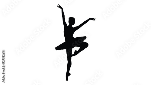 A black silhouette of a ballet dancer in mid jump isolated on white background, Vector