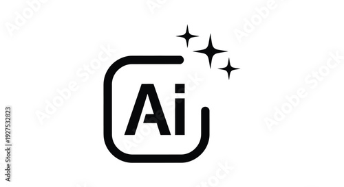 Simple black and white vector graphic illustration representing artificial intelligence technology enhancement and updates