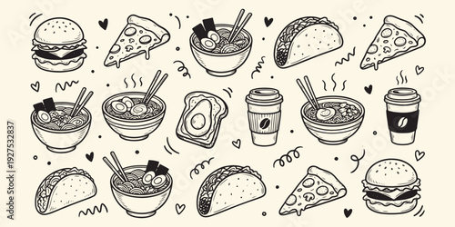 Vector set with food and drink hand drawn