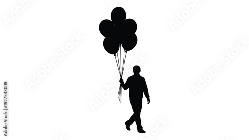 A man walking with a bunch of balloons isolated on white background, Vector