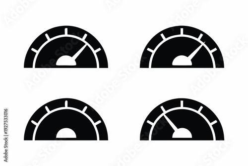 set of Auto Dashboard Speedometer Gauge Silhouette Vector Illustration
