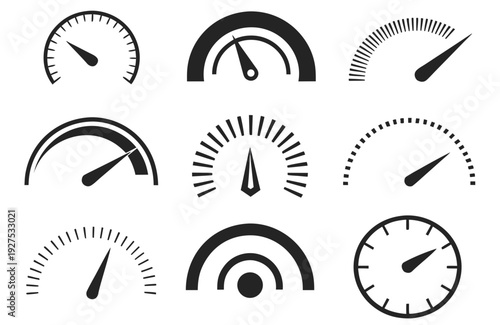 Racing Speedometer Gauge icon set of Silhouette Vector Isolated
