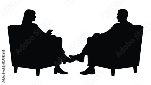 A couple sitting in chairs talking to each other isolated on white background, Vector