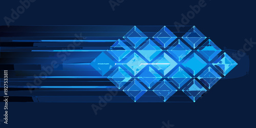 Abstract geometric design featuring a blue crystalline honeycomb structure