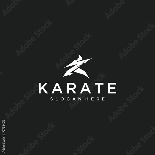 Dynamic Karate Fighter Silhouette Logo for Martial Arts Academy on Black Background. Vector Logo Design.