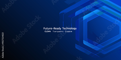 Abstract blue hexagonal shapes with text overlay futuristic technology background