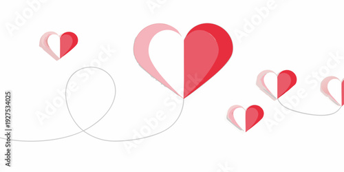 A collection of red and pink hearts with swirling white lines