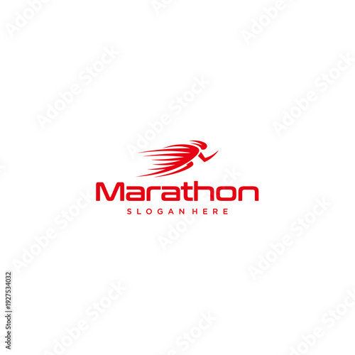 Dynamic Red Marathon Runner Silhouette for Sports Event and Fitness Branding White Background. Vector Logo Design.