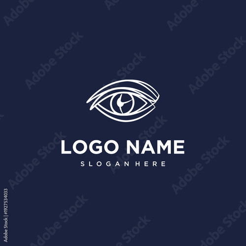 Minimalist Abstract Eye Logo for Cyber Security and Optical Vision Identity Dark Navy Blue Background. Vector Logo Design.