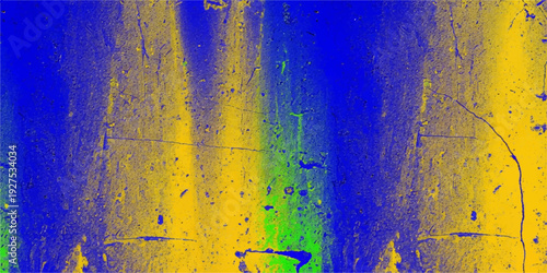 A grungy vintage wall texture background featuring aged paint and colorful stripes on a rough material pattern with brown rust and antique paper design