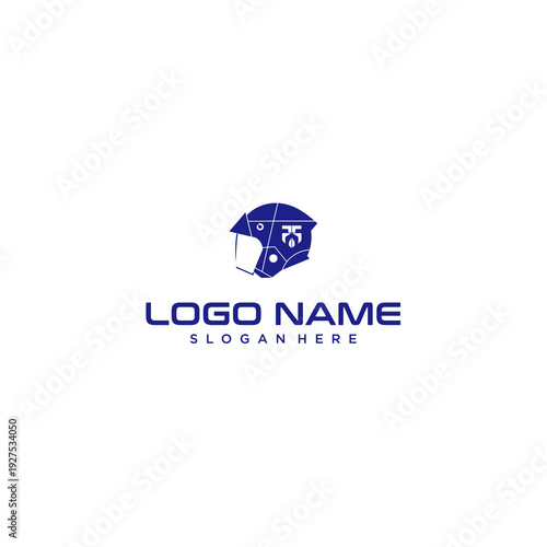 Minimalist Blue Safety Helmet Icon for Motorcycle Rider and Protective Gear White Background. Vector Logo Design.