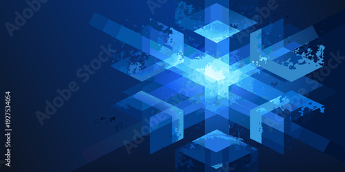 Abstract geometric design featuring intersecting blue shapes and a bright center