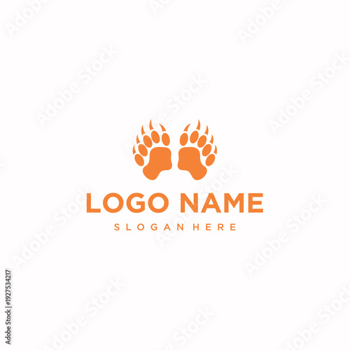 Minimalist Orange Bear Paw Print Icon for Outdoor Adventure Brand White Background. Vector Logo Design.