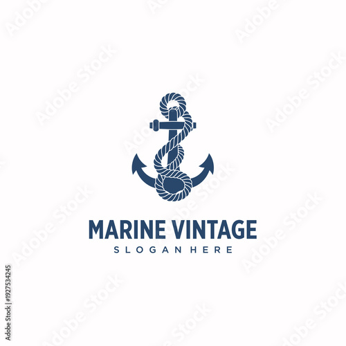 Vintage Nautical Anchor with Rope Icon for Marine and Navy Sailing Brand White Background Vector Logo Design.