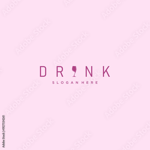 Elegant Pink Luxury Glass at Drink Wordmark Icon On Soft Pink Background Vector Logo Design.