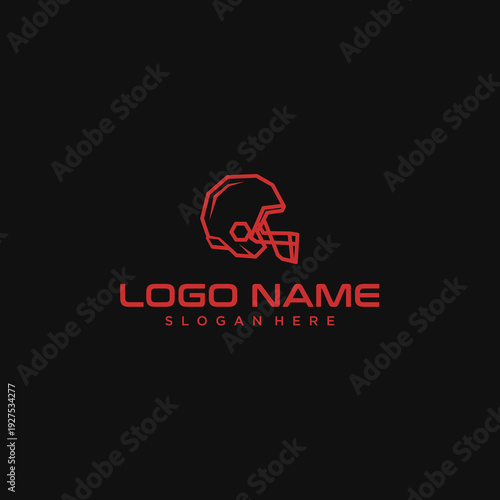 Minimalist Red American Football Helmet Icon for Sports Team and Apparel Black Background Vector Logo.