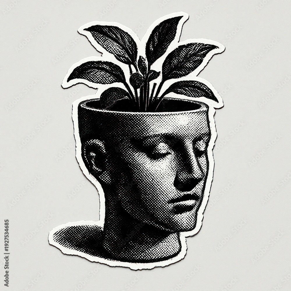 Fototapeta premium Surreal botanical head illustration.